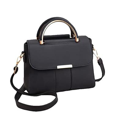 Imagem de Bolsa de couro feminina Fashon elegante alça superior bolsa transversal couro vegano bolsas de ombro, Preto
