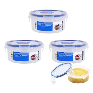 Imagem de Kit 3 Potes Hermético Tampa 4 Travas Papinha Bebe Lock&lock - 140ml Cor: Azul