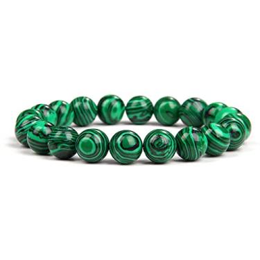 Imagem de Pulseira de pedra de malaquita verde natural feito à mão com contas redondas pulseiras casal energia ioga pulseira homens mulheres joias - malaquita 10 mm, Cristal