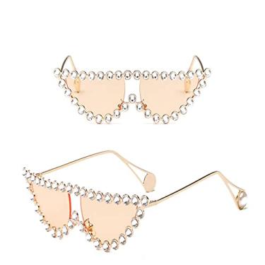Imagem de Óculos de sol de diamante olho de gato moda feminina de luxo vintage triângulo tons strass metal óculos de sol feminino uv400,8, tamanho único