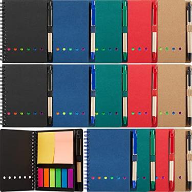 Imagem de Pacote com 15 blocos de notas espirais para caderno forrado com bloco de notas com suporte para caneta notas adesivas e marcador de página com abas coloridas de índice caderno de bolso pequeno para material escolar de escritório, 12 x 14 cm