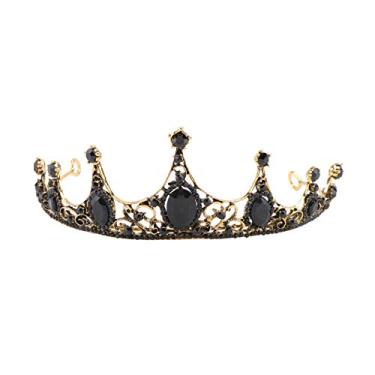 Imagem de FRCOLOR Coroa barroca preta vintage tiara de noiva gótica princesa rainha tiara para casamento Halloween formatura