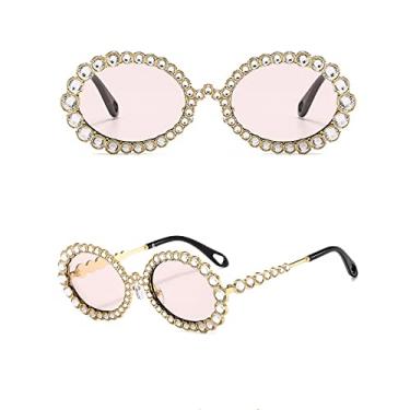 Imagem de Óculos de sol de strass de luxo feminino oval bling diamante óculos de sol fashion tons femininos redondos oculos de sol, 7, tamanho único
