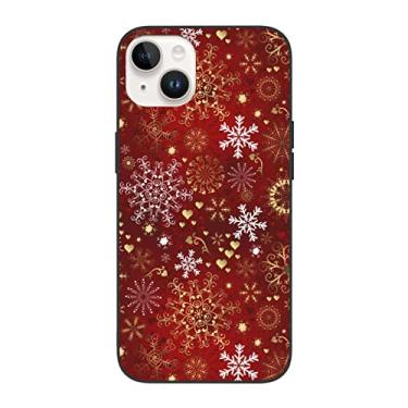 Imagem de Capa para iPhone 14 Natal vermelho sem costura com ouro branco flocos de neve capa protetora à prova de choque PC TPU proteção contra quedas para meninas mulheres-IP14 Plus-6,7 polegadas