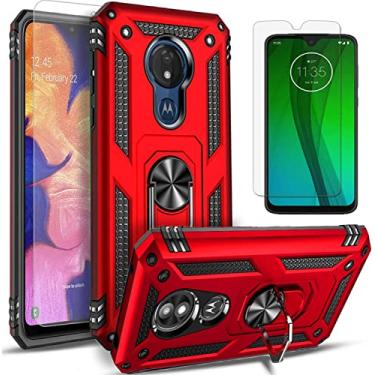 Imagem de Capa para Moto G7, Armadura Militar Inquebrável Suporte de Anel Giratório Estojo Slim à prova de Choque com Tampa Durável Compatível com Motorola Moto G7 (vermelho)