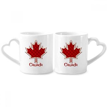 Imagem de Conjunto de canecas de porcelana para casal de folhas de bordo quadradas do Dia do Canadá, 4 de julho, coração de cerâmica