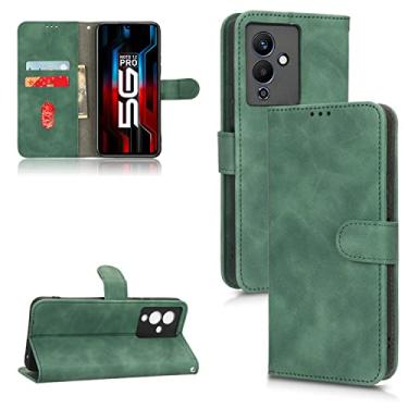 Imagem de Capas de telefone Business Skin Feel compatíveis com Infinix Note 12 Pro Note12Pro 5G capa de couro slots para cartão clipe de carteira capa de telefone à prova de choque (verde, Infinix Note 12 Pro 5G)