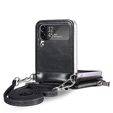 Imagem de Capa de celular de couro de bolso de cartão de luxo para Samsung Galaxy Z Flip4 5G Flip 4 flip3 flip 3 Capas anti-queda, preta, para Samsung Z Flip 3