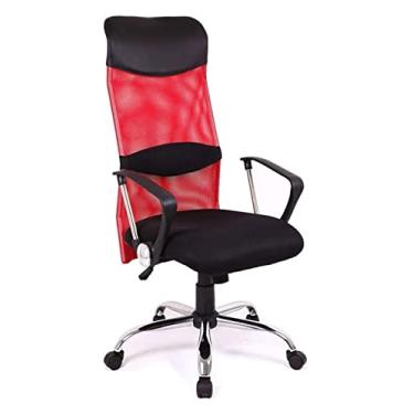 Imagem de cadeira de escritório Cadeira de computador ergonômica reclinável em tecido Cadeira de elevação giratória Cadeira de mesa de escritório Cadeira de rede com encosto alto Cadeira de jogo (cor: vermelha)