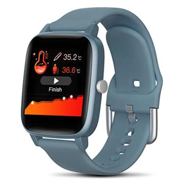 Imagem de Relógio inteligente com tela sensível ao toque à prova d'água clima Bluetooth pedômetro esportivo smartwatch masculino feminino monitoramento de calorias do sono rastreador de fitness (azul)