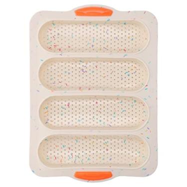 Imagem de Forma de pão de 4 furos, formas de rolo de jantar para assar baguete antiaderente molde de silicone para assar pão baguete francês (geige)