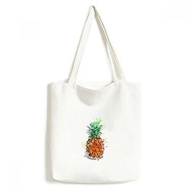 Imagem de Bolsa de lona laranja com abacaxi tropical, bolsa de compras casual
