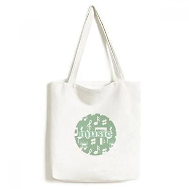Imagem de White Music Notes Bolsa de lona verde sacola de compras casual bolsa de mão