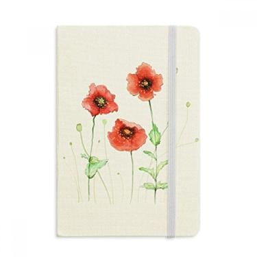 Imagem de Caderno em aquarela com flor vermelha de milho e capa dura em tecido oficial