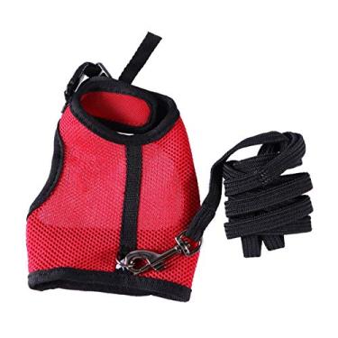 Imagem de Peitoral para filhotes de cachorro de malha macia e coleira ajustável para animais de estimação, acessórios para gatos e cães pequenos coelhinhos (vermelho, tamanho P)