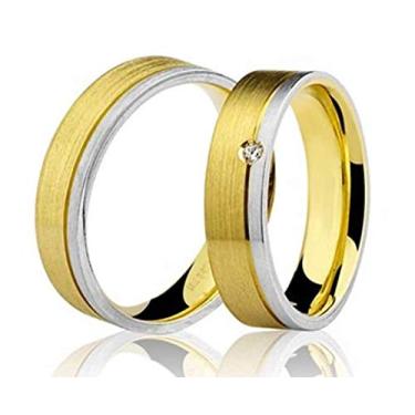 Imagem de EC JÓIAS - PAR DE ALIANÇA CASAMENTO E NOIVADO OURO BRANCO E AMARELO 18K 4MM DIAMANTE 1 PONTO