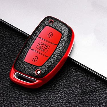 Imagem de SELIYA Capa de couro TPU para chave de carro, adequada para Hyundai IX25 IX35 ELANTRA Verna Sonata TUCSON chaveiro protetor, estilo B vermelho