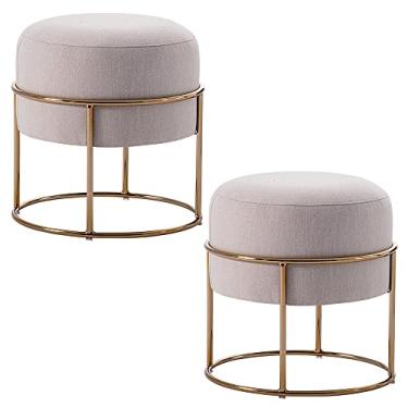 Imagem de Kit 2 Puffs Decorativos Redondos Squillo Pés em Aço Bege/Dourado G66 - Gran Belo