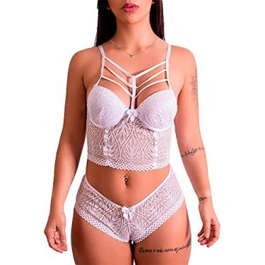 Imagem de LINGERIE FASCINO - Conjunto Em Renda Com Strappy Branco Tamanho GG REF:216