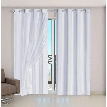 Imagem de Cortina Voil Xadrez Com Forro Blackout 2,00 X 1,70 Gelo