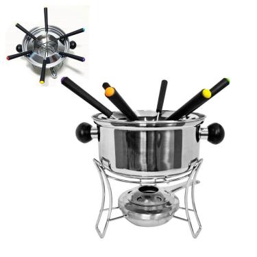 Imagem de Conjunto Fondue Inox 10 Peças Fogareiro Panela Chocolate Queijo Vinho Aparelho Cozinha Gourmet Frio Inverno