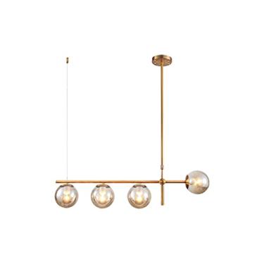 Imagem de Lustre Pendente Dourado Vidro Bola Esfera Âmbar Retrô Moderno Cozinha Ilha Sala Quarto Inl86