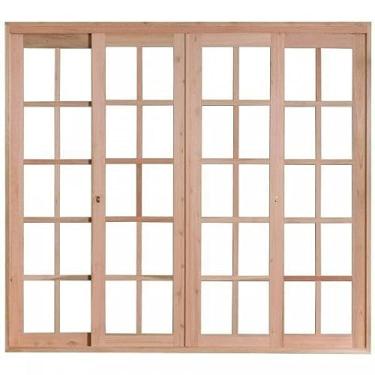 Imagem de Porta Janela com 2 Caixilhos de Correr e 2 Caixilhos Fixos para Vidros Quadriculados sem Venezianas Rondosul Natural