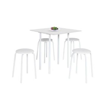 Imagem de CONJUNTO JOGO MESA DOBRÁVEL COZINHA SALA JANTAR CIPLAFE EXPERT TUBO BRANCO COM 4 BANQUETAS TAMPO MADEIRA LAMINADA ASSENTO ESTOFADO