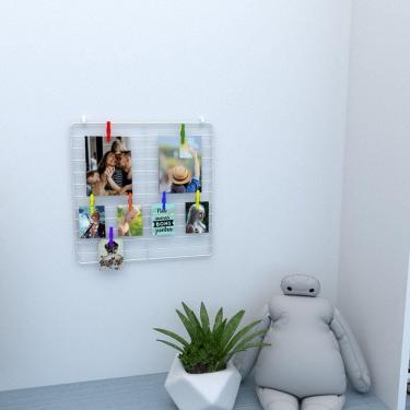 Imagem de Memory Board Painel de Fotos 30x30 Branco Decoração Mural de Recados Post It + Prendedores + Clips Adesivos 