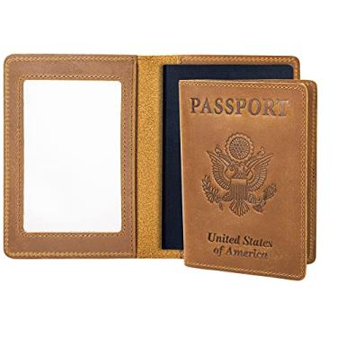 Imagem de AGBIADD Conjunto de carteiras de passaporte e porta-cartões de vacina, capa de couro genuíno com bloqueio de RFID com compartimento para cartão de vacinação CDC, protetor organizador de documentos de