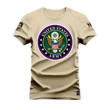 Imagem de Camiseta Plus Size Shirt Premium 30.1 Algodão Estampada United States Bege G3