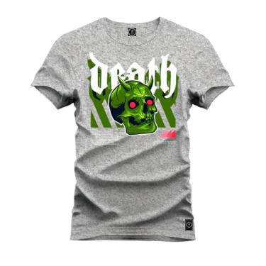 Imagem de Camiseta Agodão T-Shirt Unissex Premium Macia Estampada Cavera Drt Cinza M