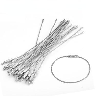 Imagem de 20 pçs fio chaveiro cabo fio de aço inoxidável porta-chaves porta-chaves cabo de metal fio cordão com trava de parafuso para pendurar ao ar livre prata