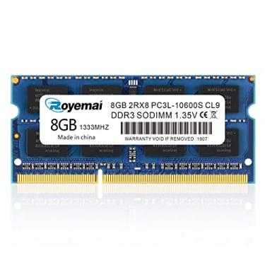 Imagem de Memória de notebook 8GB DDR3/DDR3L 1333MHz 10600, Royemai PC3/PC3L-10600S 1333 Sodimm RAM 2Rx8 1,35V/1,5V CL9 para laptop