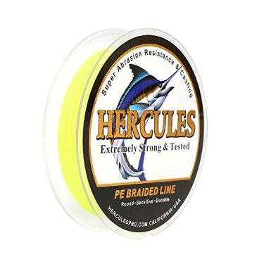 Imagem de Hercules Linha de pesca trançada super forte 4 fios super econômico de 1,8 kg a 2,3 kg Teste para água salgada, 109/328 / 547/1094 jardas (100 m / 300 m / 500 m / 1000 m), Diam# 0,08 mm - 0,55 mm Fluorescent Yellow, 30LB(13.6KG)-0.28MM-328YDS(300M)