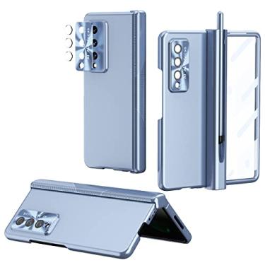 Imagem de LOVE MEI Capa para Samsung Galaxy Z Fold 4, Z Fold 4 Case S Pen Holder com S Pen, capa de vidro frontal em toda a volta + protetor de lente de câmera para Galaxy Z Fold 4 5G (azul)