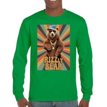 Imagem de Camiseta divertida de manga comprida com urso Rizzly Charisma Trocadilho Charmoso Meme Grizzly Flirting Smooth Talker Namoro Confiança, Verde, XXG