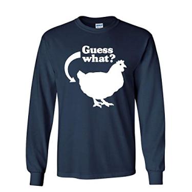 Imagem de Guess What? Camiseta de manga comprida Chicken Butt Funny Ironic Offensive Humor, Azul-marinho, G
