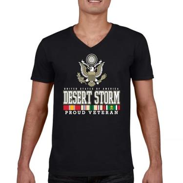 Imagem de Camiseta Desert Storm Proud Veteran com decote em V American Army Gulf War Operation Served DD 214 Veterans Day Patriot Tee, Preto, XXG