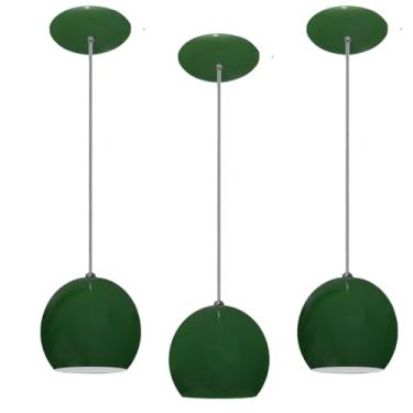 Imagem de kit com 03 Luminárias Pendente Modelo Bolinha - Ideal para balcão cozinha americana, bancada, sala, entre outros - Bivolt 110v-220v (Verde)