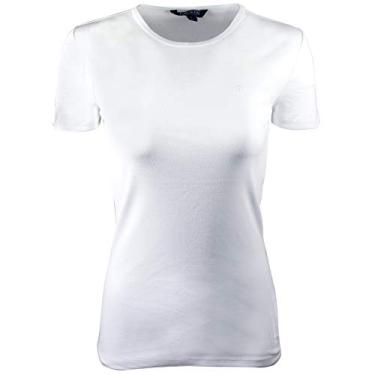 Imagem de Ralph Lauren Camiseta feminina Lauren gola redonda de algodão com logotipo RLL, Branco, G
