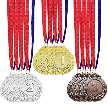 Imagem de 12 medalhas de prêmio de metal vencedor de ouro prata bronze com fita de pescoço 5 cm