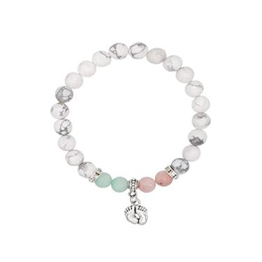 Imagem de Fuqimanman2020 Presentes de simpatia para mãe perda bebê cães de estimação pulseira turquesa branca pés de bebê anjo da guarda pulseira elástica com contas presente de proteção memorial, Medium,