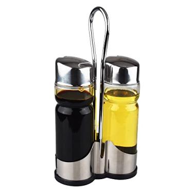 Imagem de Conjunto de dispensador de óleo e vinagre com suporte de aço inoxidável, frasco dispensador de azeite de oliva de vidro transparente