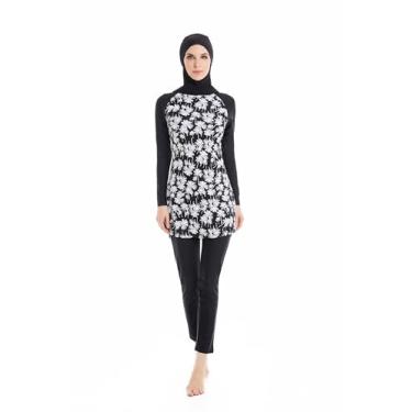 Imagem de Modest Swimsuit for Women Islamic Long Sleeve Bathing Suit Full Body Muslin Burkini Rash Guard Set with Swim Hijab (S,J5)