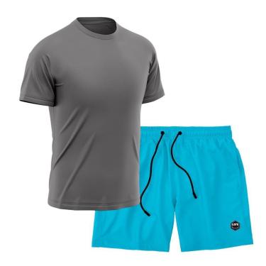 Imagem de Kit Short + Camiseta Dry Treino Fitness Academia Bermuda Camisa Praia Esporte Cinza-Masculino