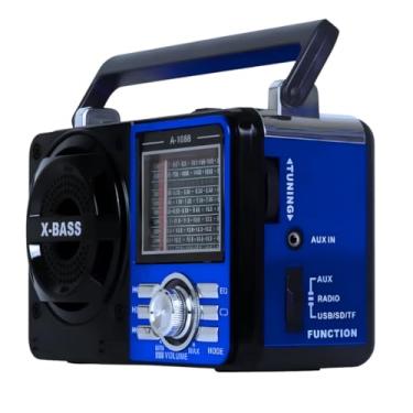 Imagem de Rádio AM FM Retrô Vintage Portátil Com Bluetooth Cartão SD TF Auxiliar Recarregável Bivolt 110v 220v AD-1088 Antigo a Pilha e Tomada com Lanterna Univerza (Azul)