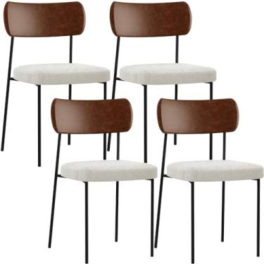 Imagem de Kit 04 Cadeiras Estofadas Para Sala De Jantar Melina L02 Couríssimo Marrom Bouclê Creme - Lyam Decor