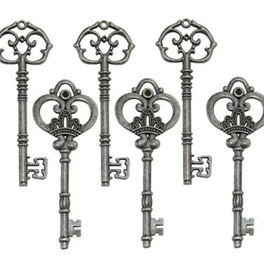 Imagem de Conjunto de 20 chaves de esqueleto antigo extra grandes em estilo rústico retrô para chá de bebê, Antique Pewter, 1