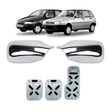 Imagem de Kit Aplique Cromado para Capa Retrovisor Aplique Alumínio Anodizado para Pedaleiras Fiat Palio G1 1996 1997 1998 1999 2000 Uno Fire 2001 2002 2003 2004